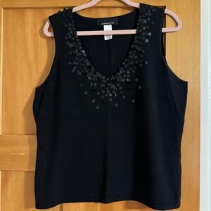 Jones New York Black fine gauge v-neck sleeveless sweater with sequins  Size XL